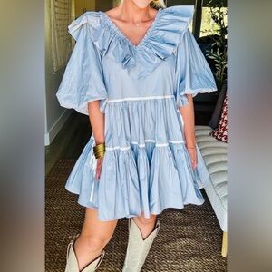 Chic Ruffle Mini Baby Doll Dress in Powder Blue